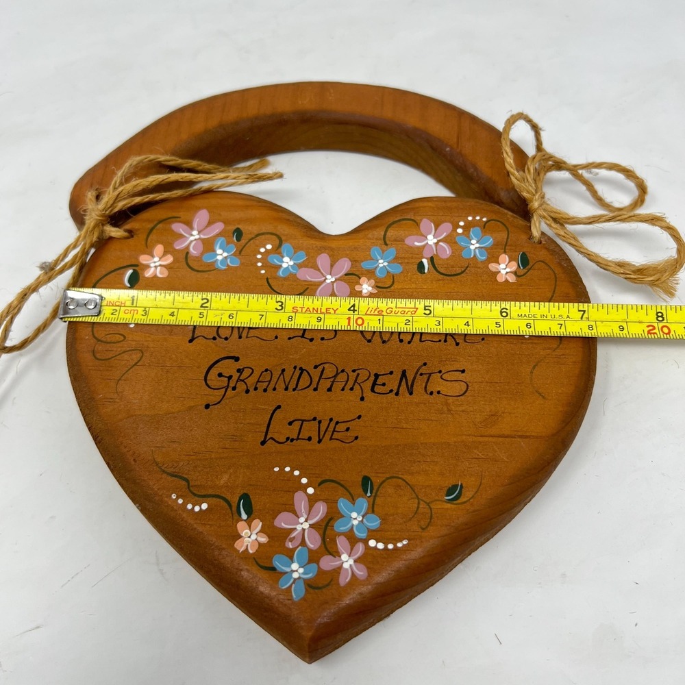 Vintage Wood Painted Heart "Grandparents" Hanging Wall Decor Cottagecore Country - Picture 7 of 8